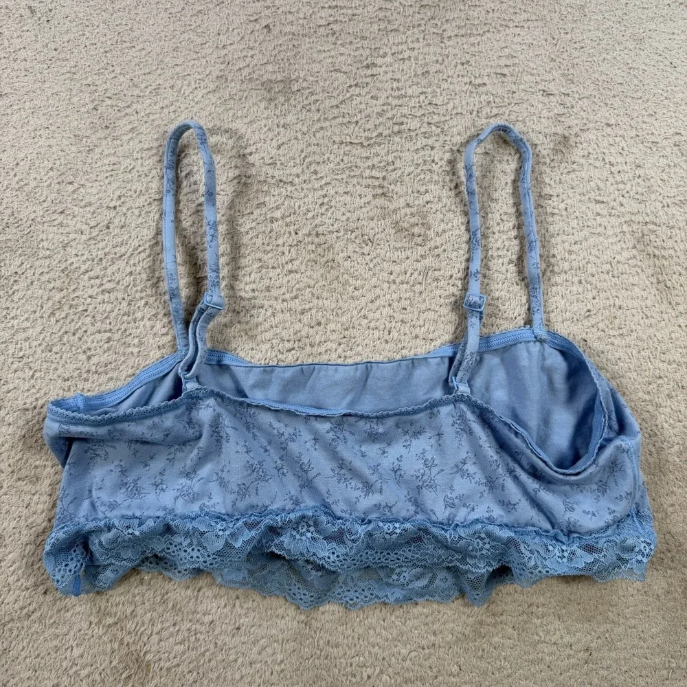 SKIMS Bralette Womens 2X Blue Floral Lace Trim Scoop Bra Wireless Stretch - Picture 6 of 7